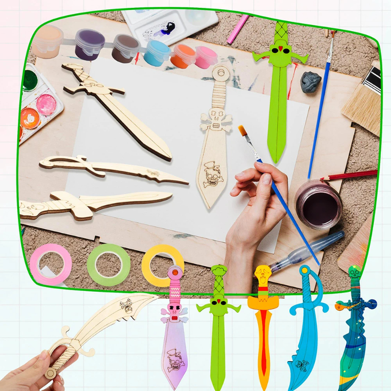 Cosplay Prop Painting - 16pcs Kids Wooden Pirate Themed Sword