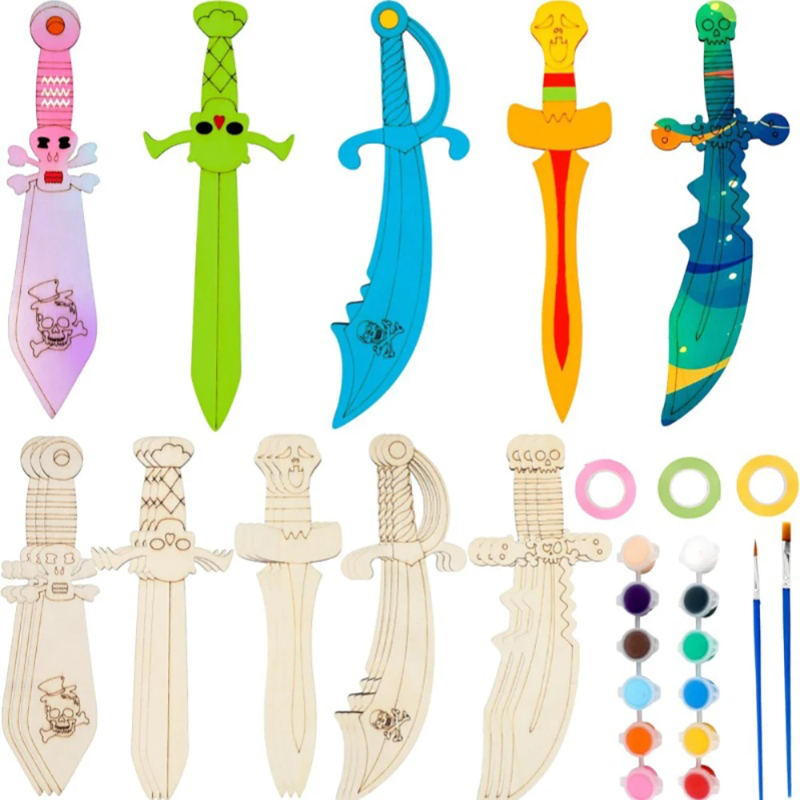 Cosplay Prop Painting - 16pcs Wooden Swords Set Unfinished Pirates