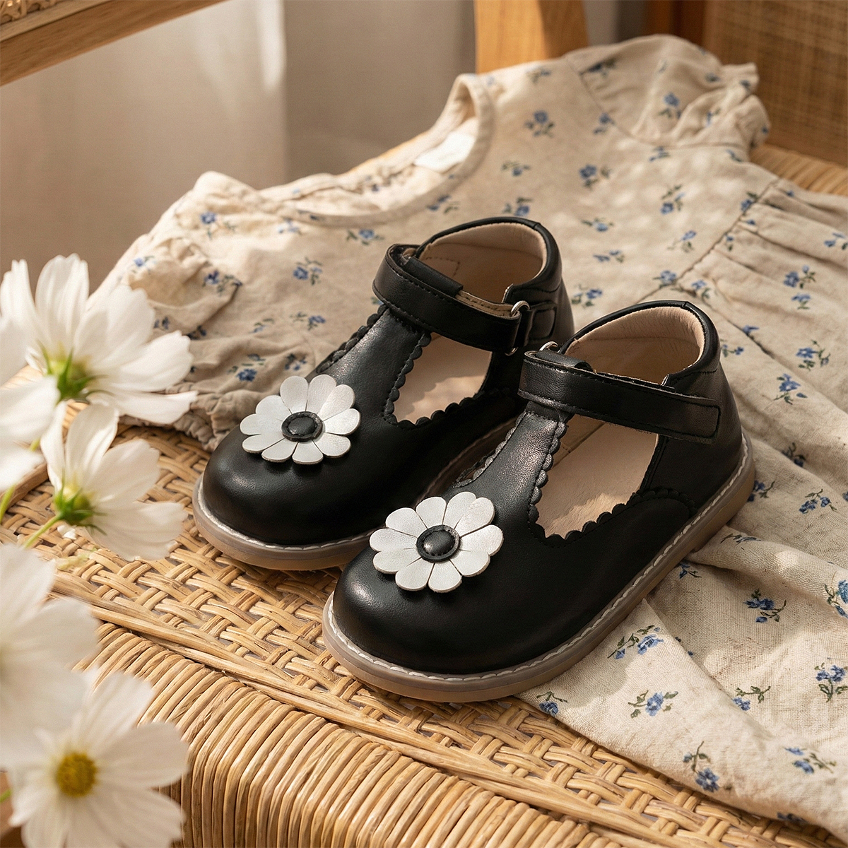 Girls Flower Decor T-Strap Mar - Velcro Hook Loop 리뷰 및 가격